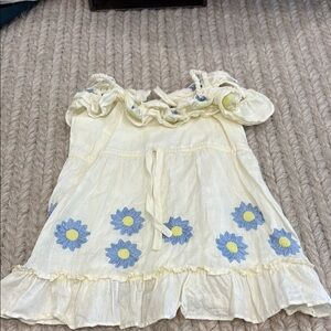 Floral Embroidered Kids Dress in Cream and Blue